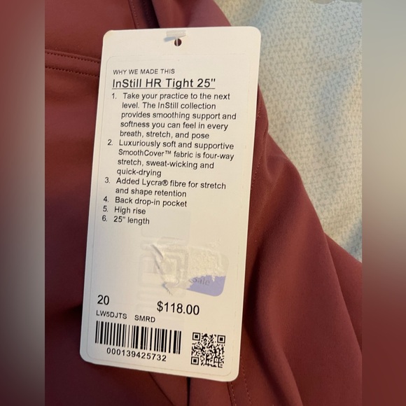 Lululemon InStill High-Rise Tight 25", Smoky Red, Size 20, NWT! - Picture 6 of 7